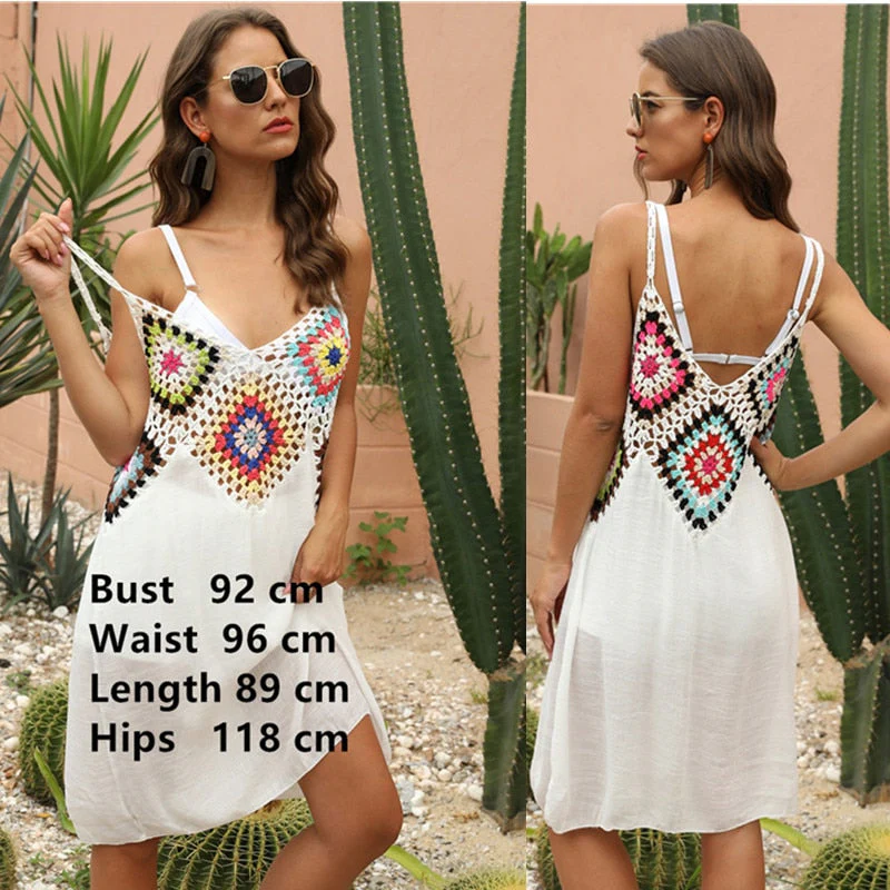Women Beach Dress Cover-ups Swimsuit Cover Up Pareo Ups Beachwear White Dresses Bathing Suit for Woman Summer Ladies Tunic - Deanwangkt
