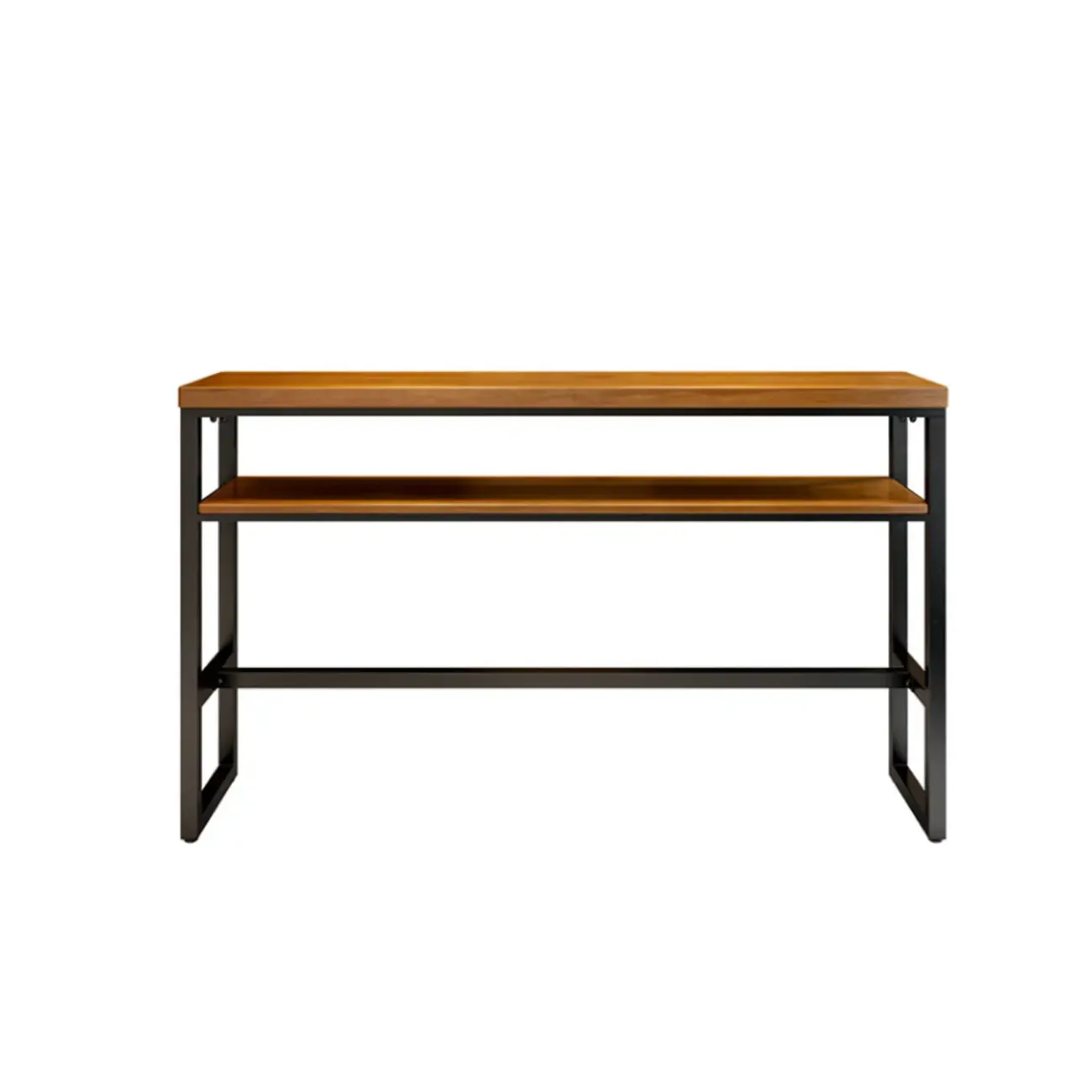 Modern Brown Wooden Metal Sled Shelf Bar Tables with Footrest