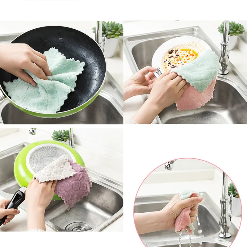 HULIANFU Microfiber Double-Sided Strong Absorbent Soft Scouring Pad Kitchen Cleaning Rag Non-Stick Oil Rag Dry and Wet Rag Kitchen Towel - Deanwangkt