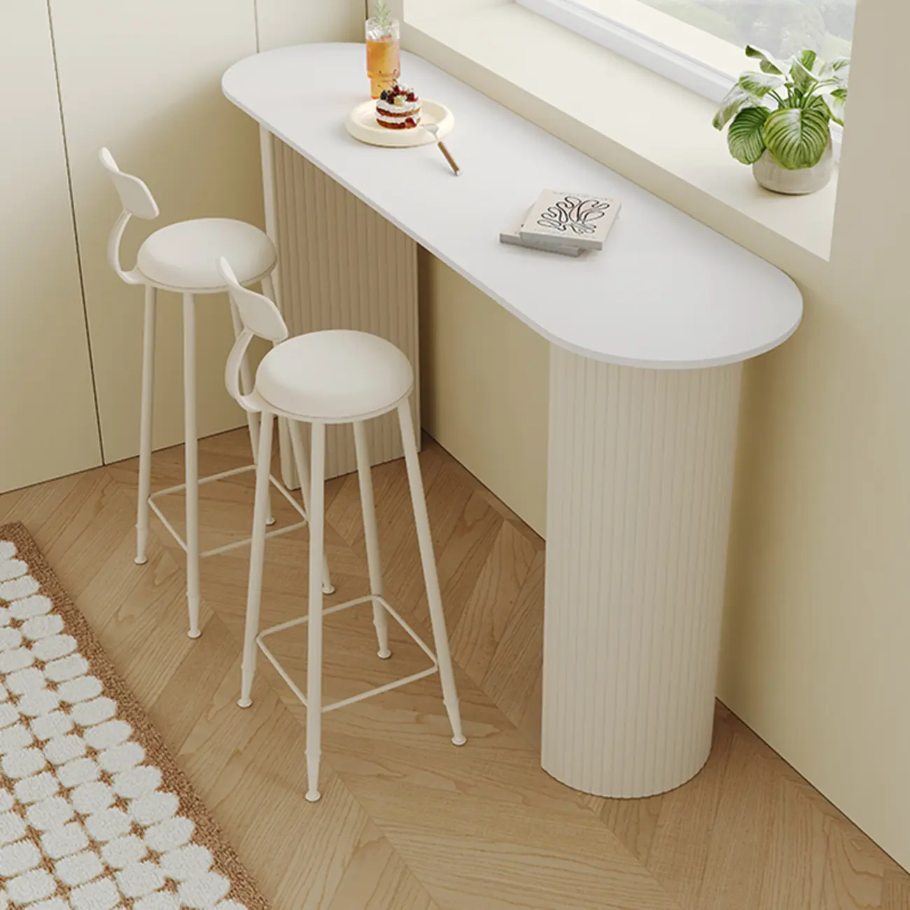 Modern White Stone Top Bar Table Double Pedestal Base