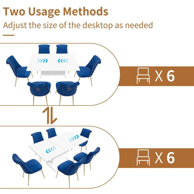 7-Piece Clihome High-gloss Extendable Table Velvet Chair Dining Set