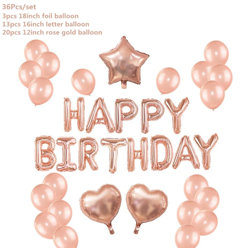 HULIANFU Rose Gold Wedding Birthday Party Balloons Happy Birthday Letter Foil Balloon Baby Shower Anniversary Event Party Decor Supplies - Deanwangkt