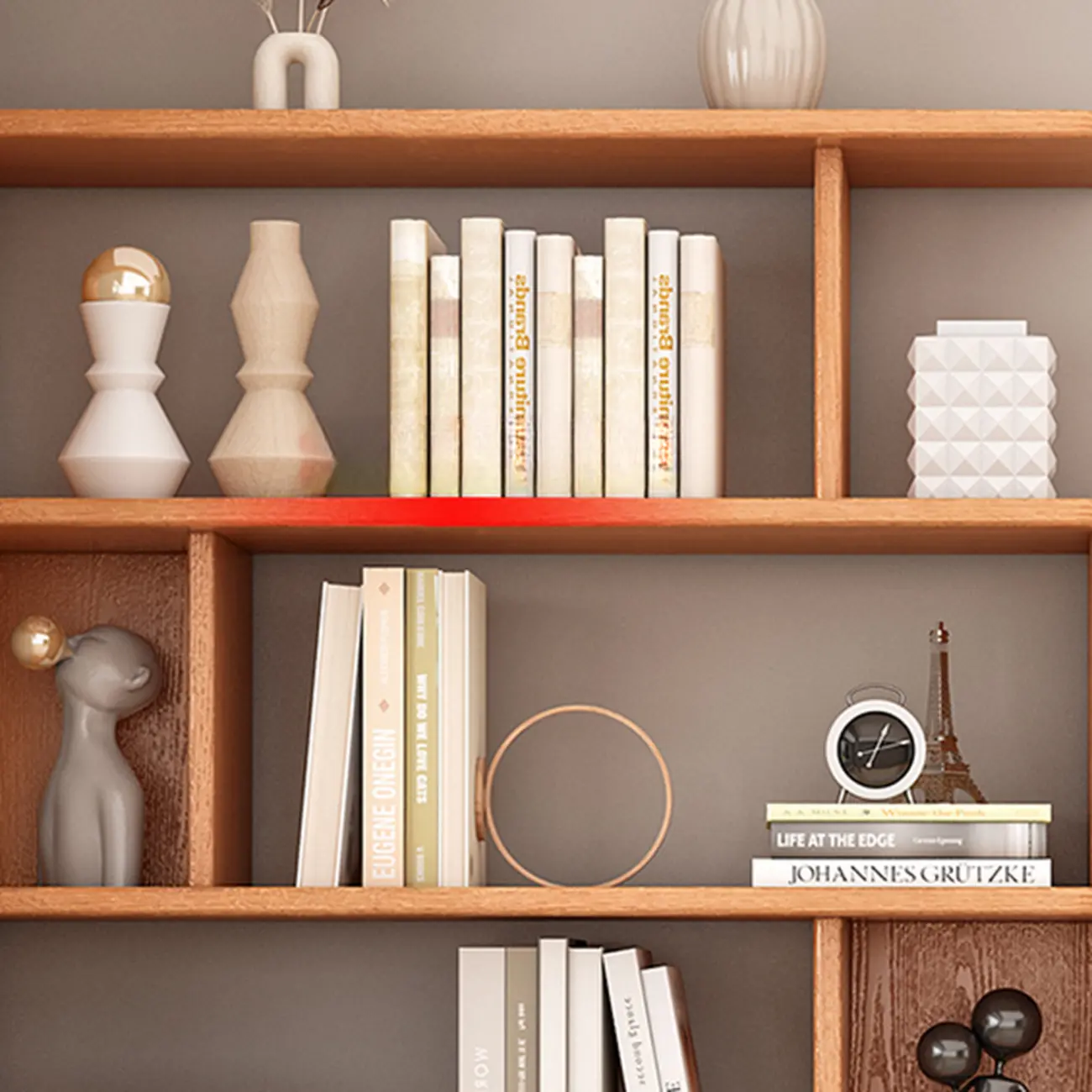 Mid-Century 6-Tier Open Back Wooden Bookshelf