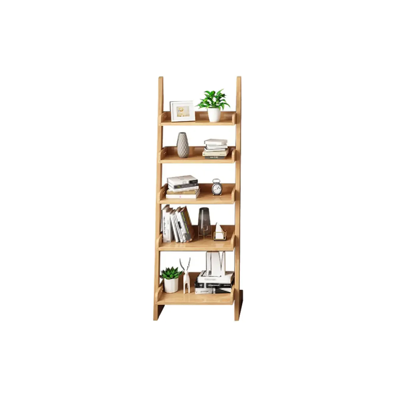 Narrow Modern Solid Wood 5-Tier Open Ladder Bookcase