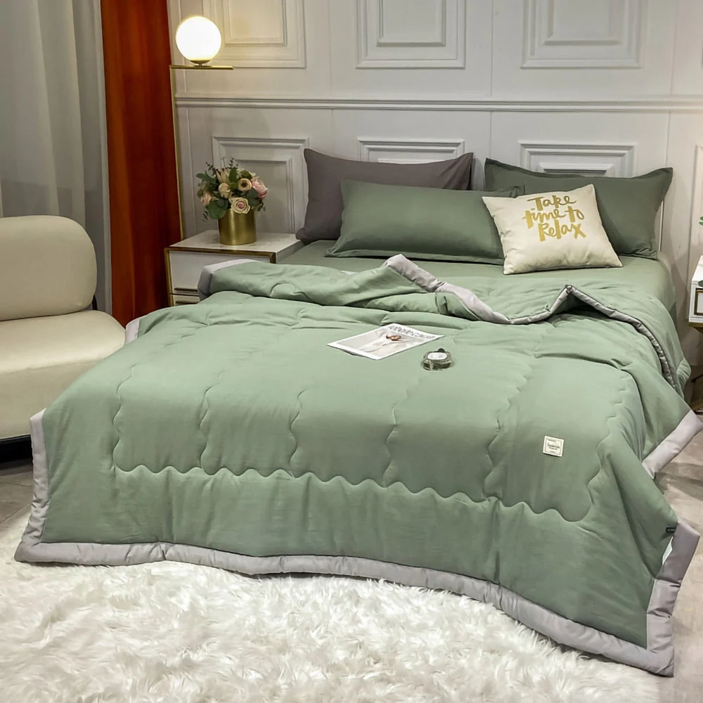 HULIANFU Summer Air Conditioning Quilt Washed Cotton Throw Blanket Quilting Thin Comforter Cooling Duvet Quilted Quilt Solid Color - Deanwangkt