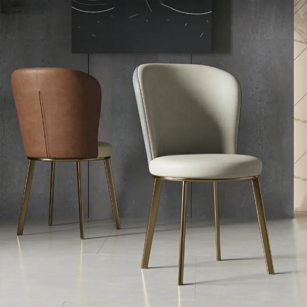 Sleek Gold Legs Faux Leather Upholstered Dining Chair