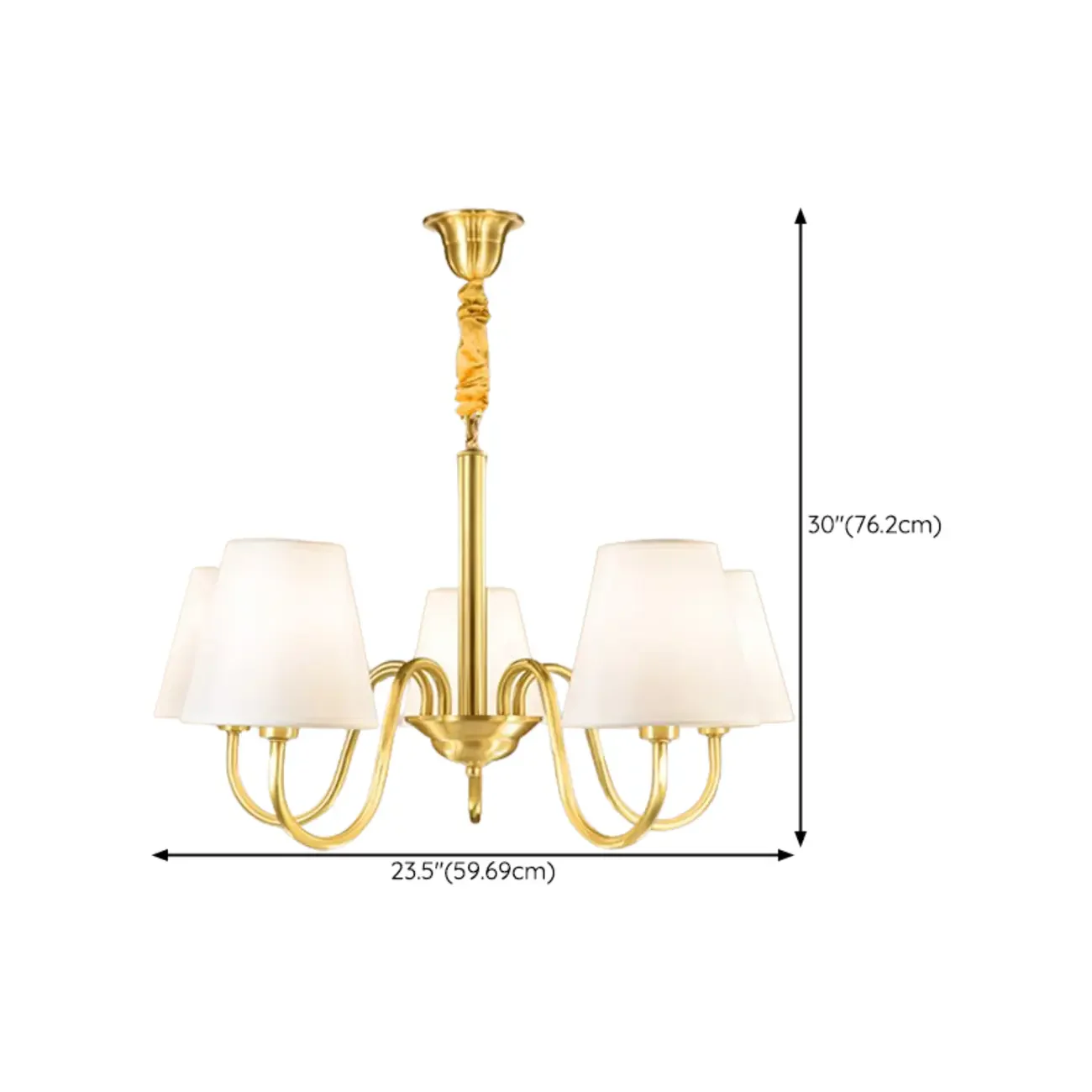 Modern Brass Hanging Chandelier with Fabric Shade