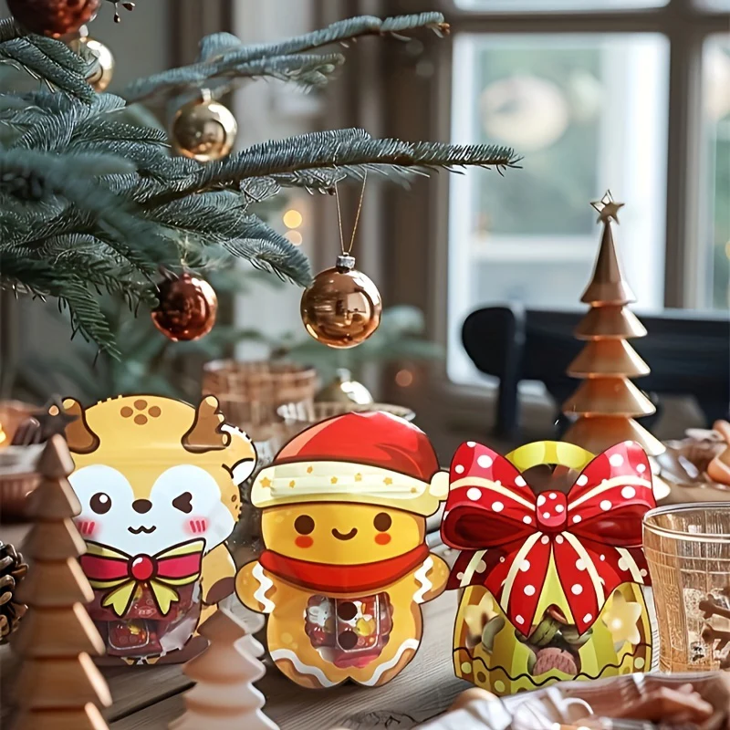 Christmas Treat Bags Set - 25/50pcs Cute Cartoon Self-Sealing Gift Bags for Snacks, Candy & Cookies - Perfect for Holiday Parties & Baking Essentials - Deanwangkt