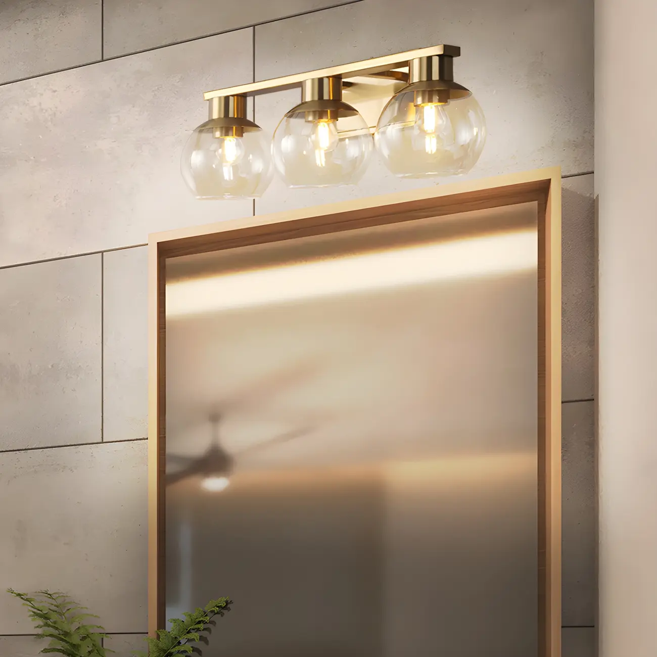 Modern Gold Clear Glass Dome Bathroom Vanity Light
