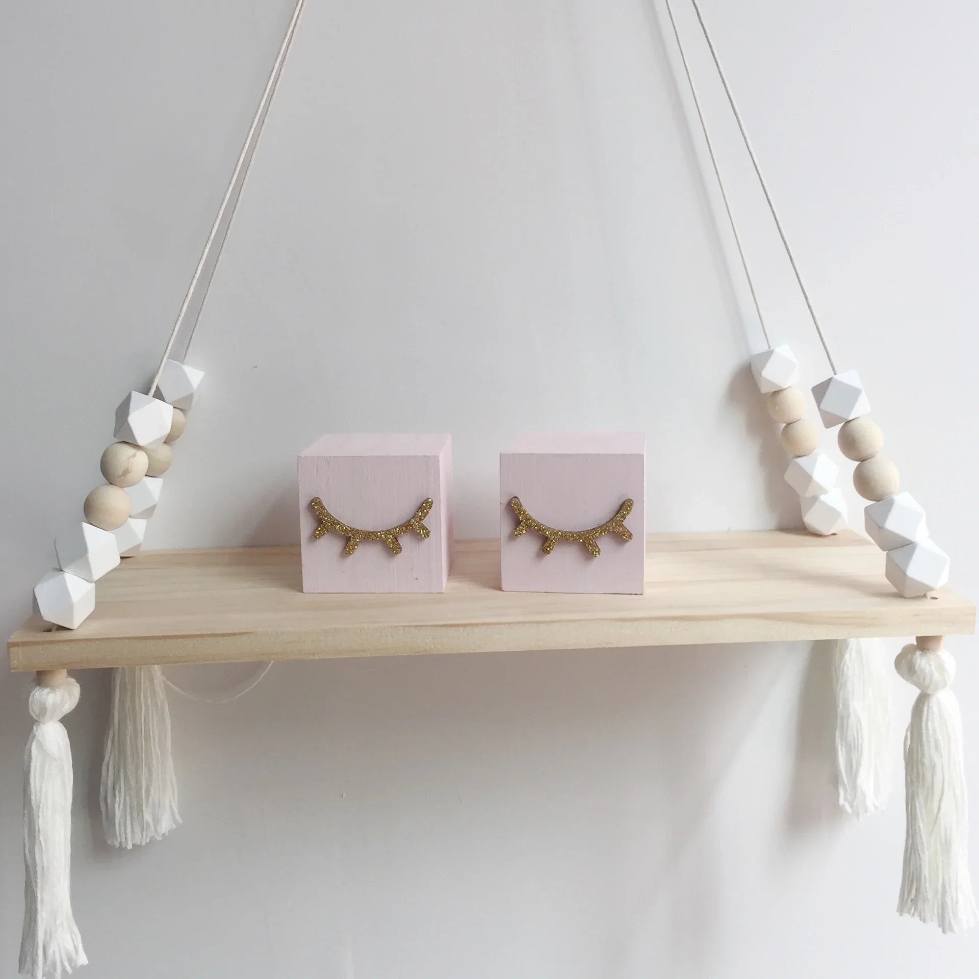 HULIANFU Nordic Nursery & Kids Decor Tassels Storage Shelf Rack Wall Hanging Wood Toys Model Baby Kid Room Furnish Artic Home Decoration - Deanwangkt