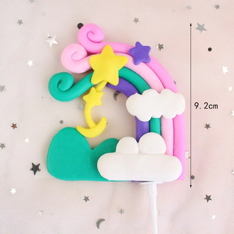 HULIANFU Rainbow Cake Topper Star Cloud Cupcake Decor Sofa Clay Cake Decor Baby Shower One 1st Happy Birthday Party Decor Kids Girl Boy - Deanwangkt