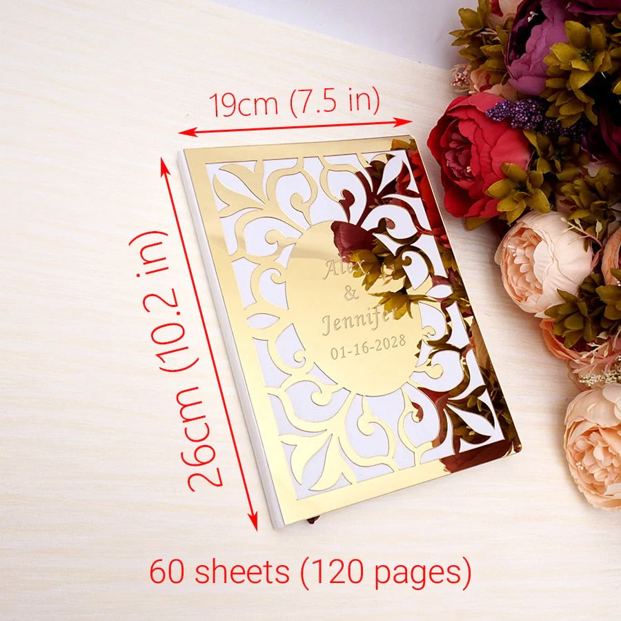 HULIANFU Wedding Custom Signature Guest Book Oval White Blank Inner Page Personalized Mirror Books Guest Gifts Party Decor Favor 26x 19cm - Deanwangkt