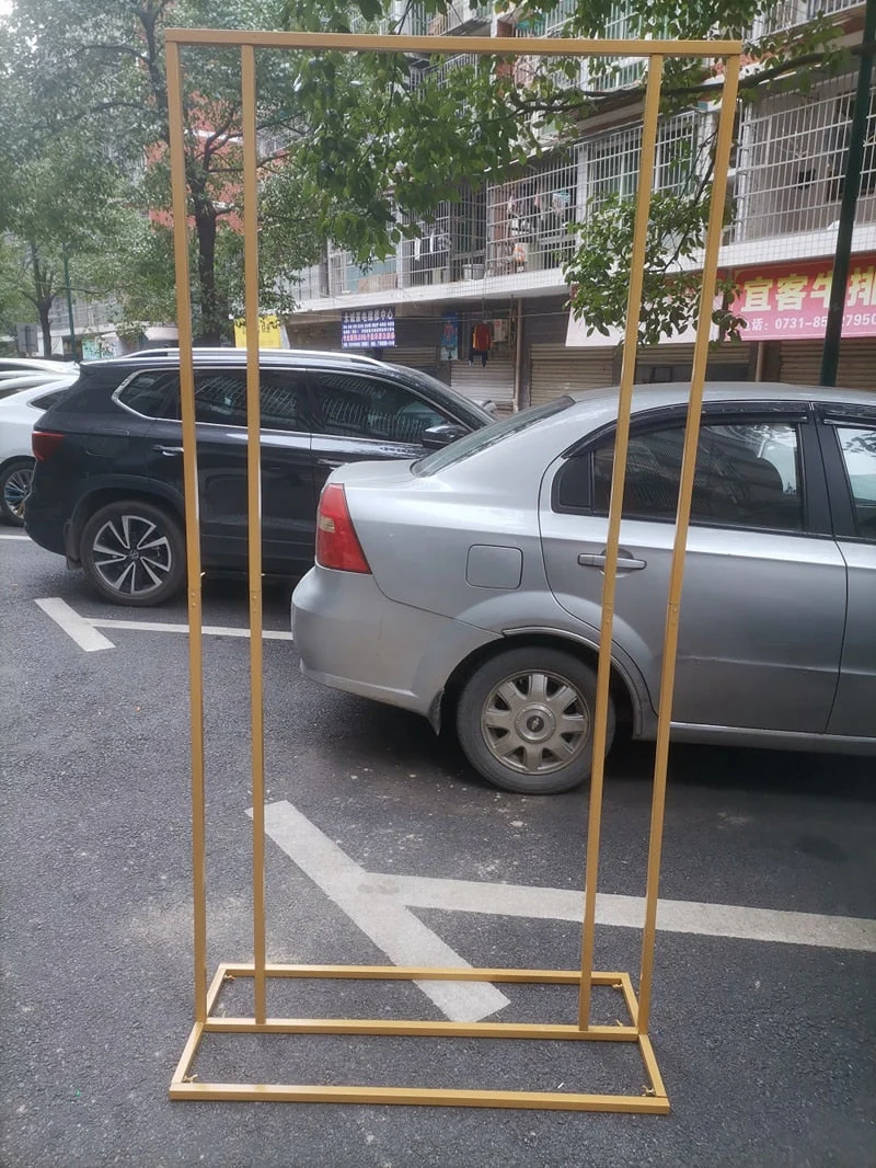HULIANFU Wedding Arch Square Backdrop balloon Stand Background Shiny Metal Gold Plating Outdoor Artificial Flower Door Shelf Frame - Deanwangkt
