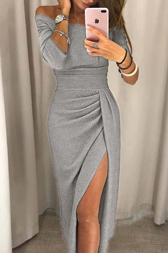 hulianfu hulianfu Wrap Hip Slit Collar Maxi Dresses(5 Colors) - Deanwangkt