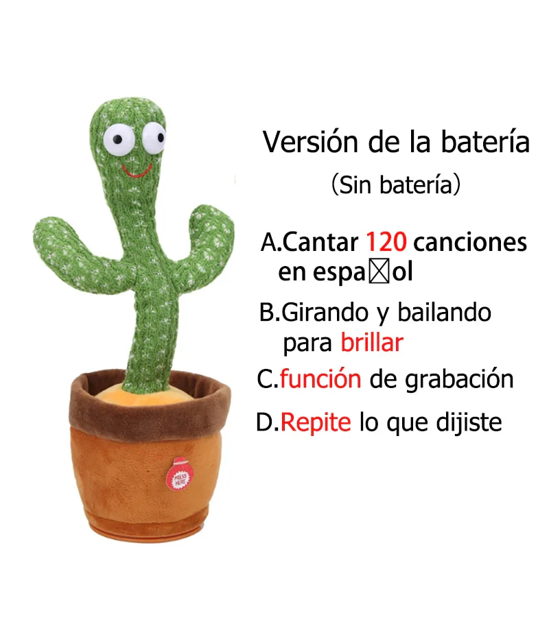 HULIANFU New Electronic Dancing Cactus Singing Dancing Decoration Gift for Kids Funny Early Education Toys Knitted Fabric Plush Toys - Deanwangkt