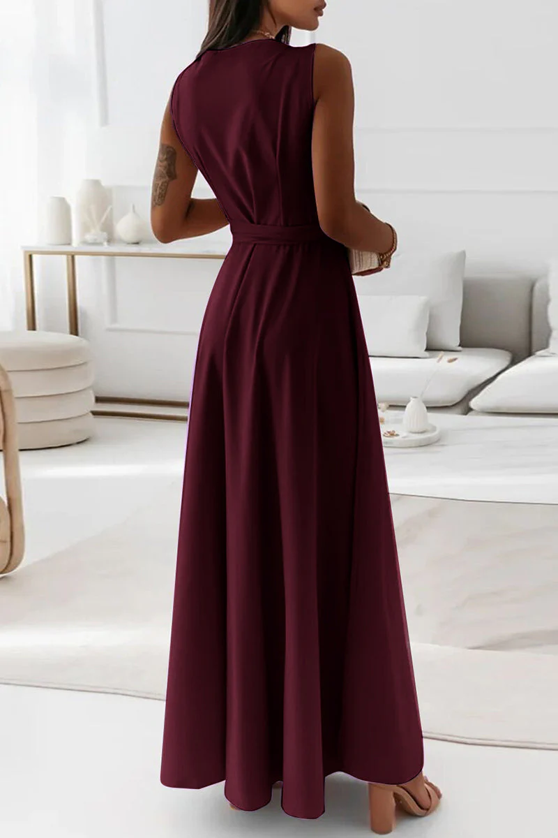 hulianfu Celebrities Elegant Solid With Belt V Neck Evening Dress Dresses(4 Colors) - Deanwangkt