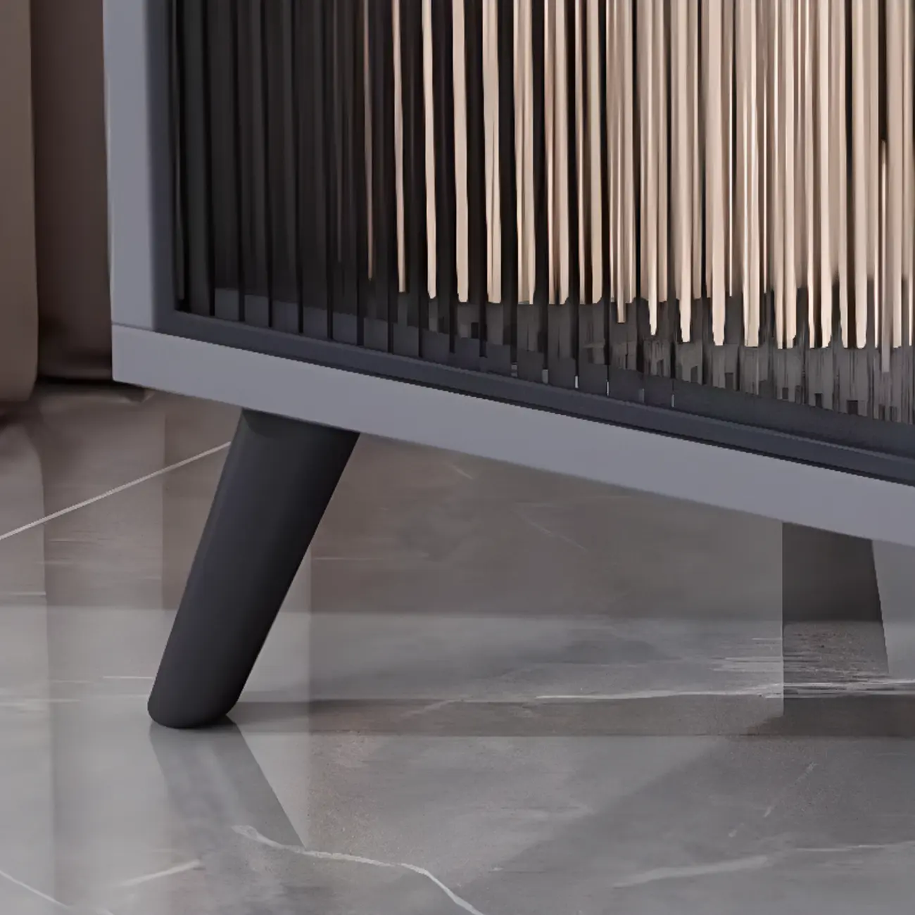 Modish Multi-Compartment Stone-Top Wood Buffet Cabinet