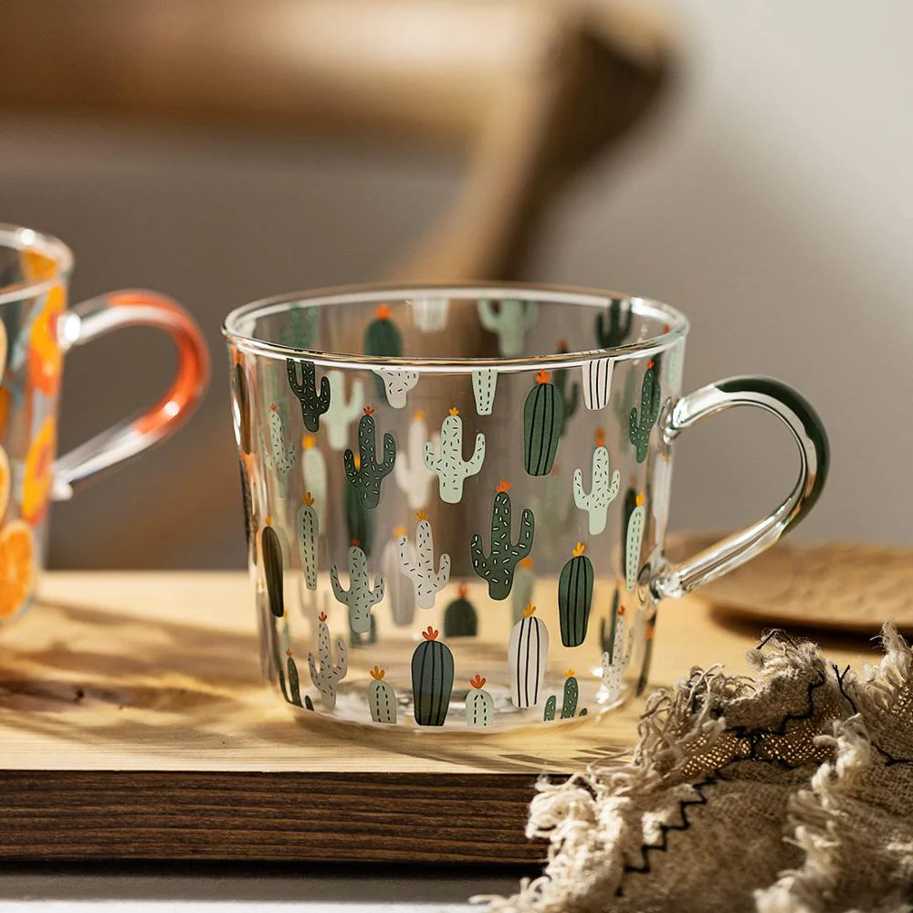 HULIANFU MDZF SWEETHOME 500ml Yellow Peach Cactus Glass Tea Milk Cups With Scale Coffee Mug Party Creative Drinkware Tumbler Water Cups - Deanwangkt
