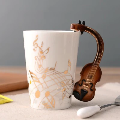 HULIANFU Novelty Music Note Cup Ceramic Guitar Coffee Mugs Personality Tea/Milk/Juice/Lemon Water Bottle Christmas Birthday Gift - Deanwangkt