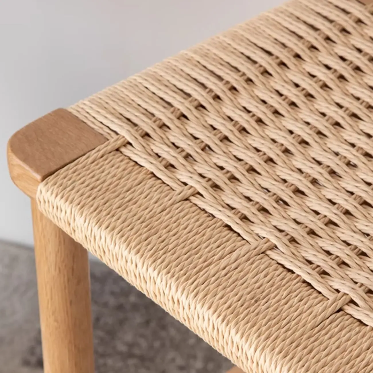 Natural Wood Backless Woven Seat Counter Height Bar Stool