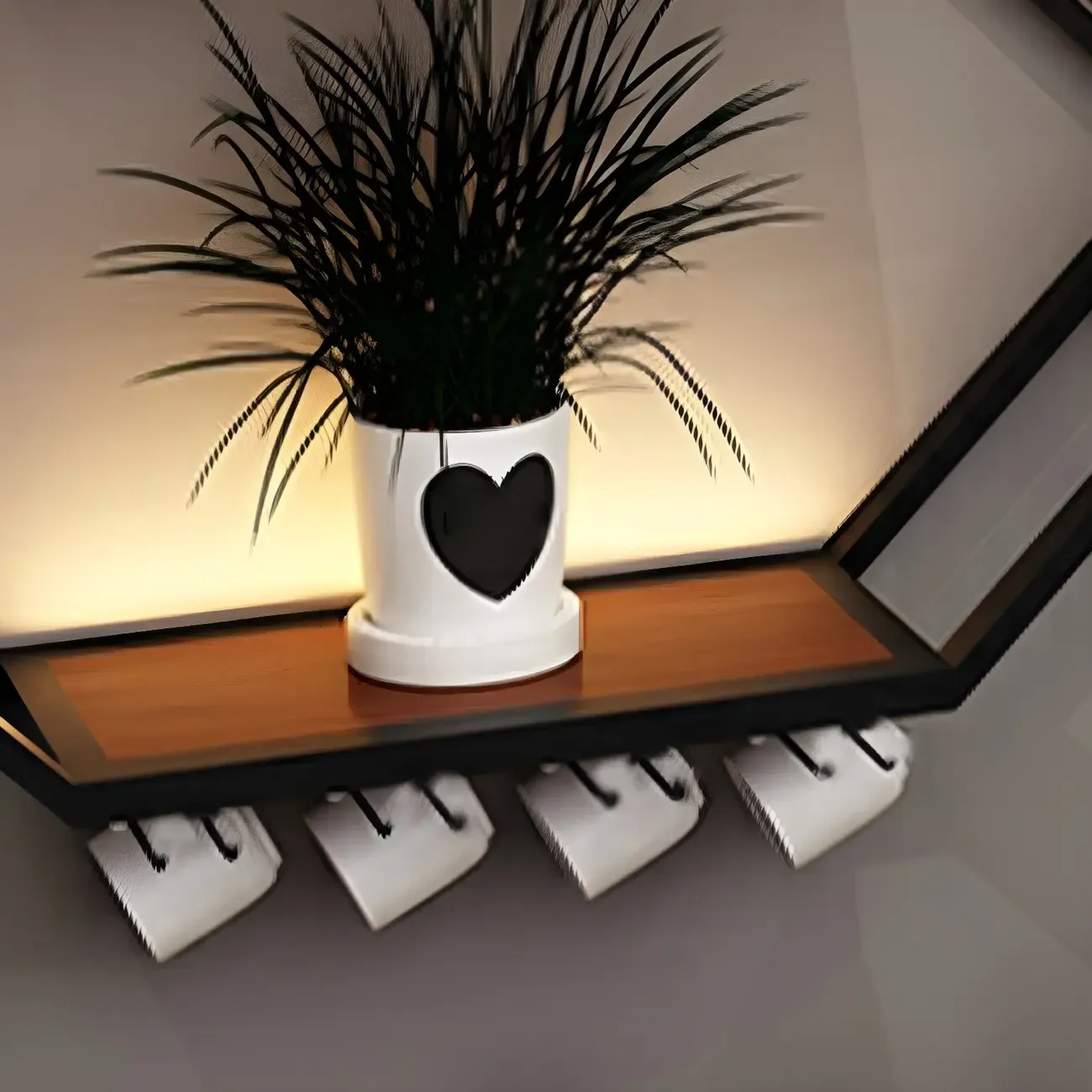 Black Metal Wall-Mounted Lighted Wine Rack