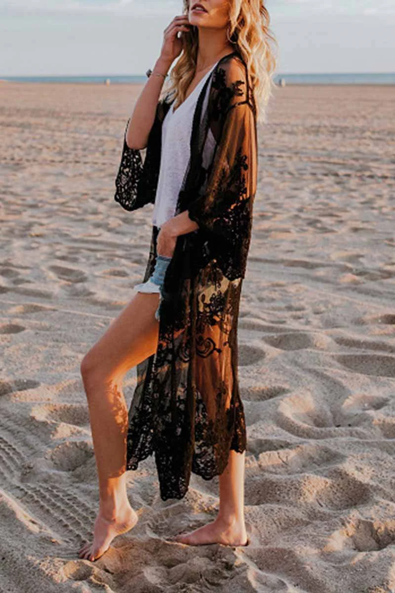 hulianfu Sheer Shawl Beach Swimwear Cover-up - Deanwangkt