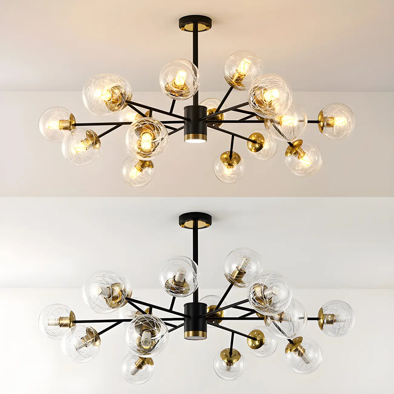 Mid-Century Modern Metal Clear Glass Sphere Sputnik Chandelier