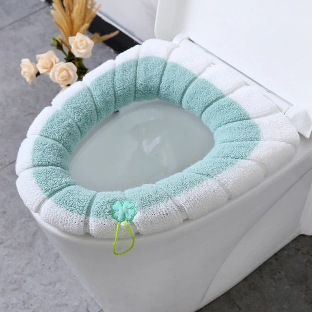 HULIANFU Winter Warm Toilet Seat Cover Closestool Mat 1Pcs Washable Bathroom Accessories Knitting Pure Color Soft O-shape Pad Bidet Cover - Deanwangkt