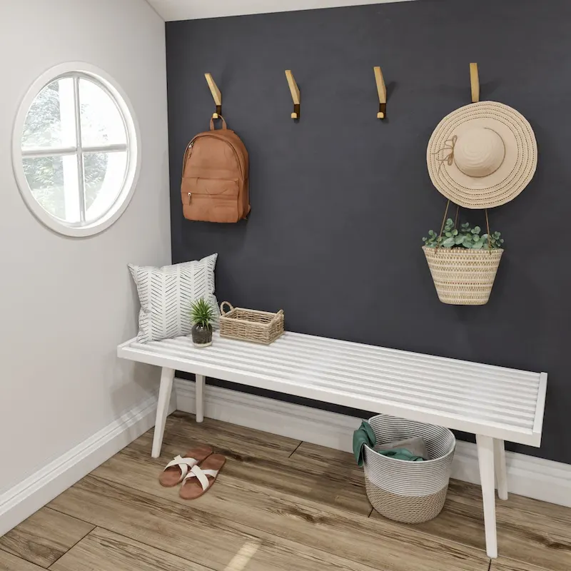 Mid Century Double Wood Entryway Bench - 56.3 L x 16.5 W x 17.5 H