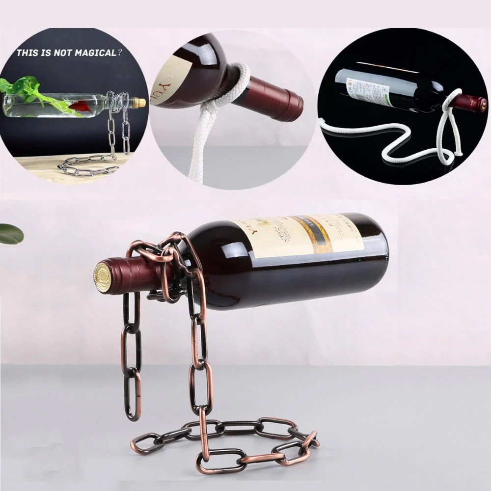 HULIANFU   YES Magic Metal Hanging Suspension Chain Wine Racks European Retro Creative Handmade Restaurant Bar Stand Bracket Display Stand - Deanwangkt
