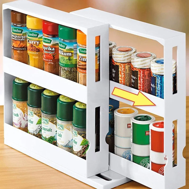 HULIANFU Rotating Storage Rack Kitchen Organizer Spice Storage Rack Cabinet Holder Multifunctional Makeup Storage Bathroom Trolley - Deanwangkt