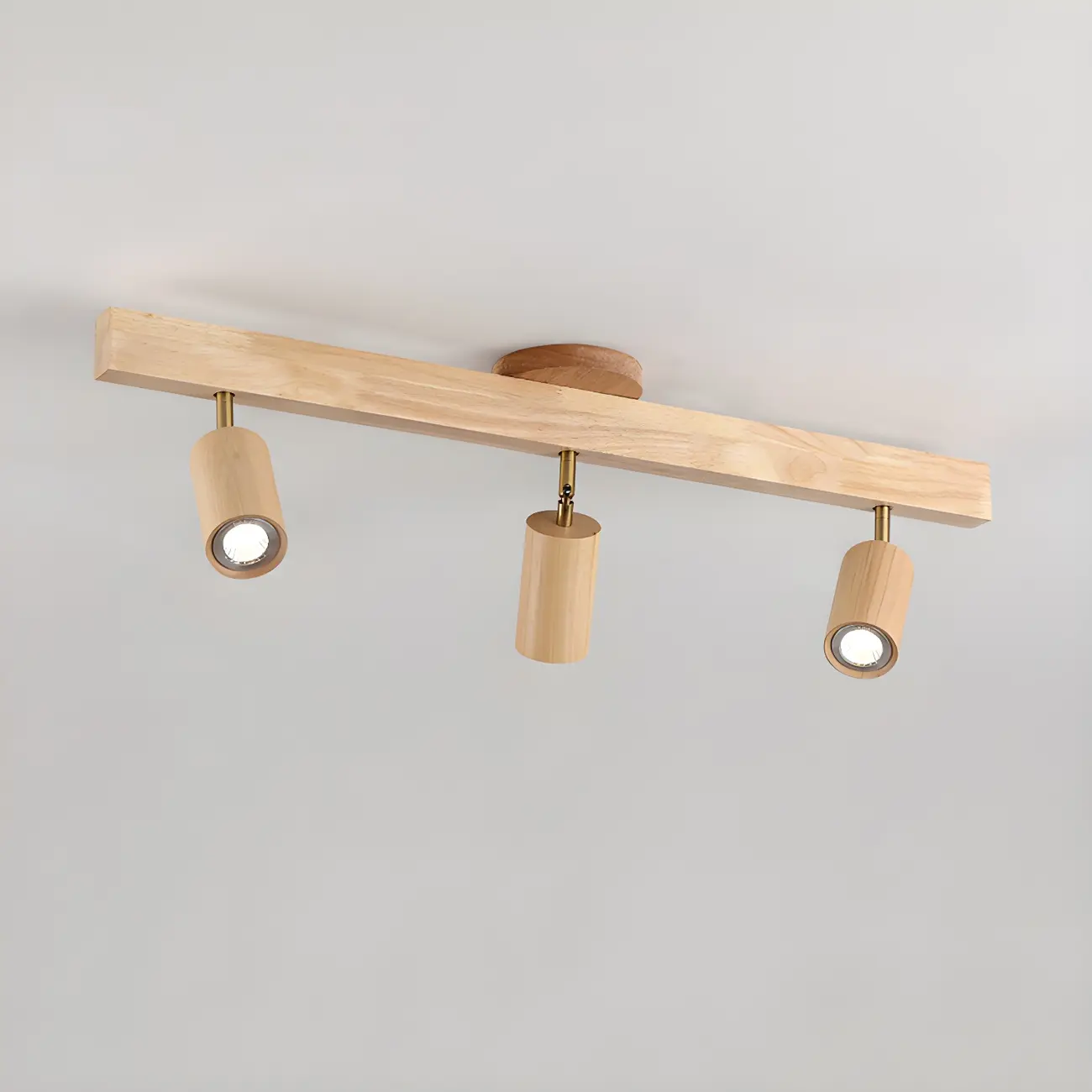 5-Light Wood Track Spotlight Adjustable Semi Flush Mount Ceiling Light