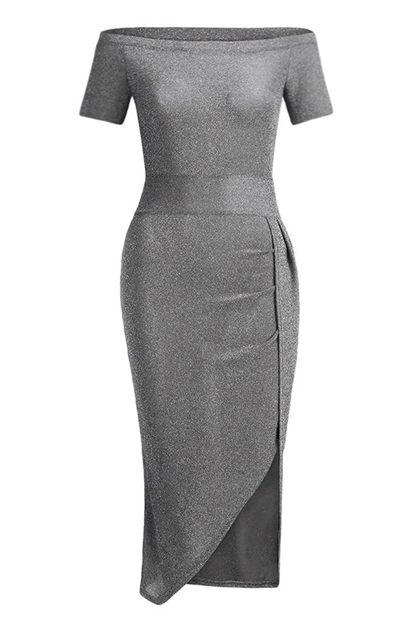 hulianfu Fashion Elegant Solid Slit Sequined Off the Shoulder Wrapped Skirt Dresses(3 Colors) - Deanwangkt