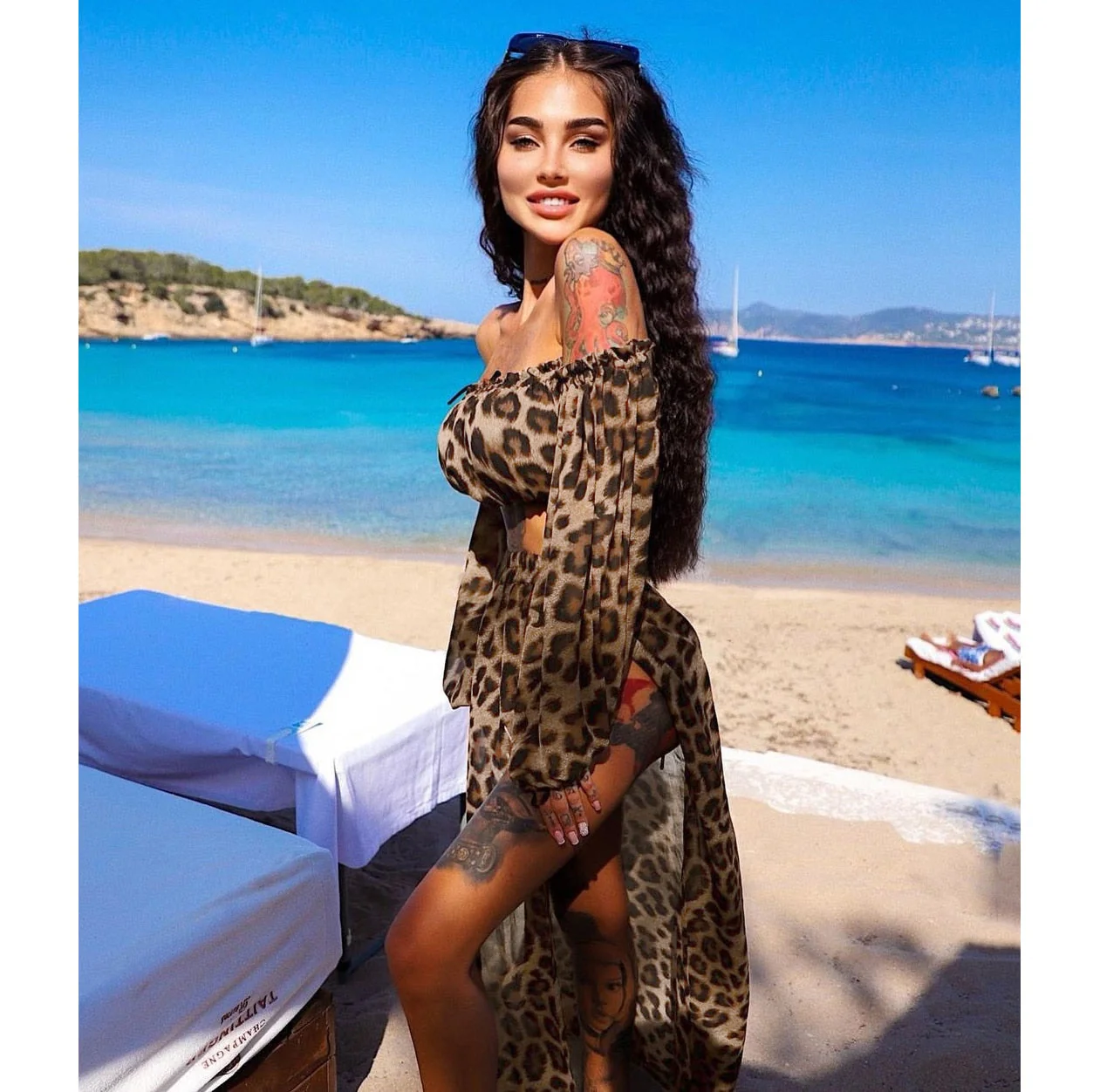 New Cover Up Skirt Swimsuit Chiffon Split Beach Skirt Swimwear Women Bandage Print Beachwear Summer - Deanwangkt