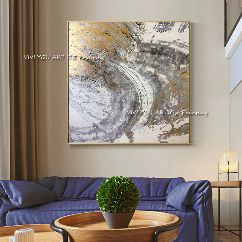 HULIANFU New Design High Quality Hand-painted Modern Golden Oil Painting on Canvas Modern Art Oil Painting for All Kinds of Wall Decor - Deanwangkt