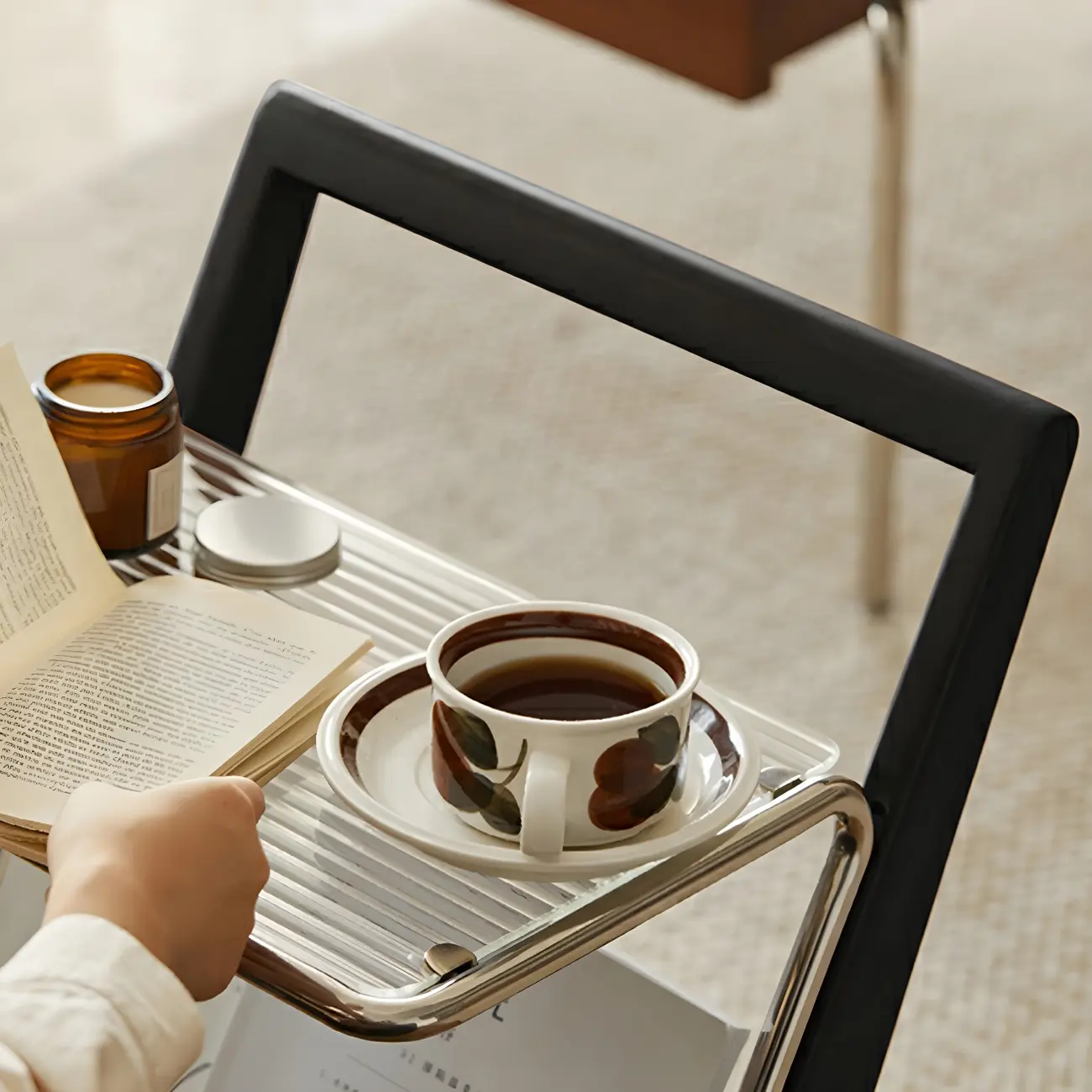 Unique Z-Shaped Solid Wood Glass Display Small Side Table