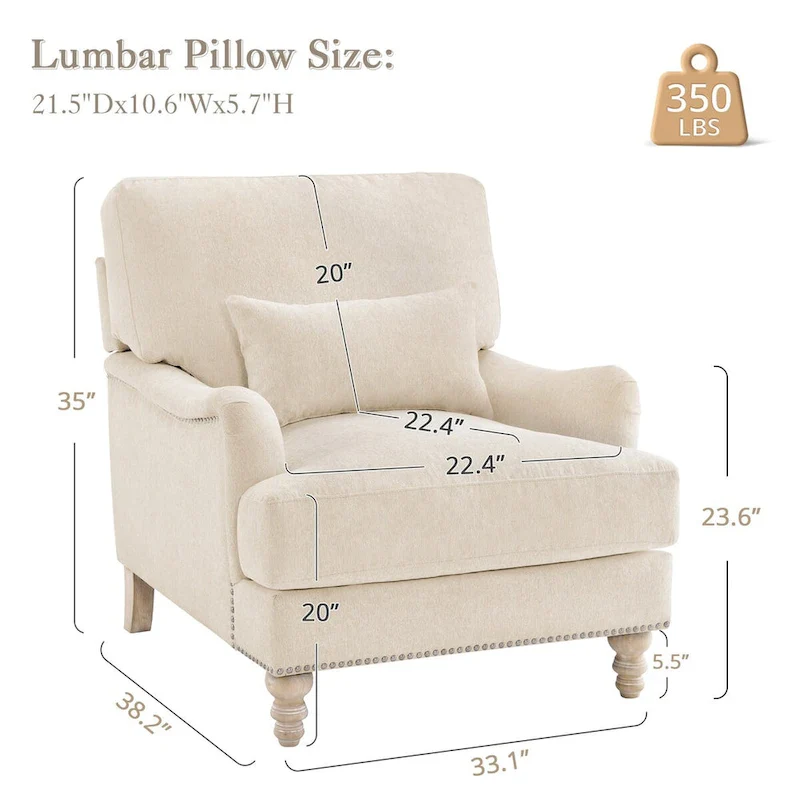 Modern Accent Chair Upholstered Solid Wood Frame with Lumbar Pillow Living Room Armchair
