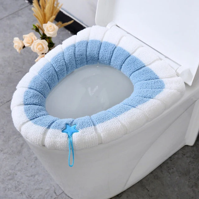 HULIANFU Winter Warm Toilet Seat Cover Closestool Mat 1Pcs Washable Bathroom Accessories Knitting Pure Color Soft O-shape Pad Bidet Cover - Deanwangkt