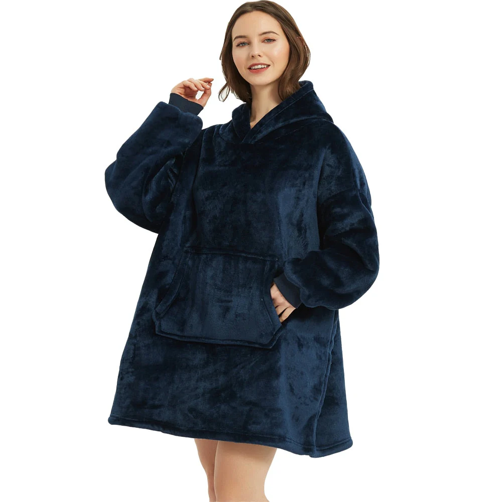 HULIANFU Winter Sherpa Blanket With Sleeves Ultra Plush Fleece Sweatshirt Blanket Hoodie Pink Grey Wine Blue Warm Flannel Hooded Blankets - Deanwangkt
