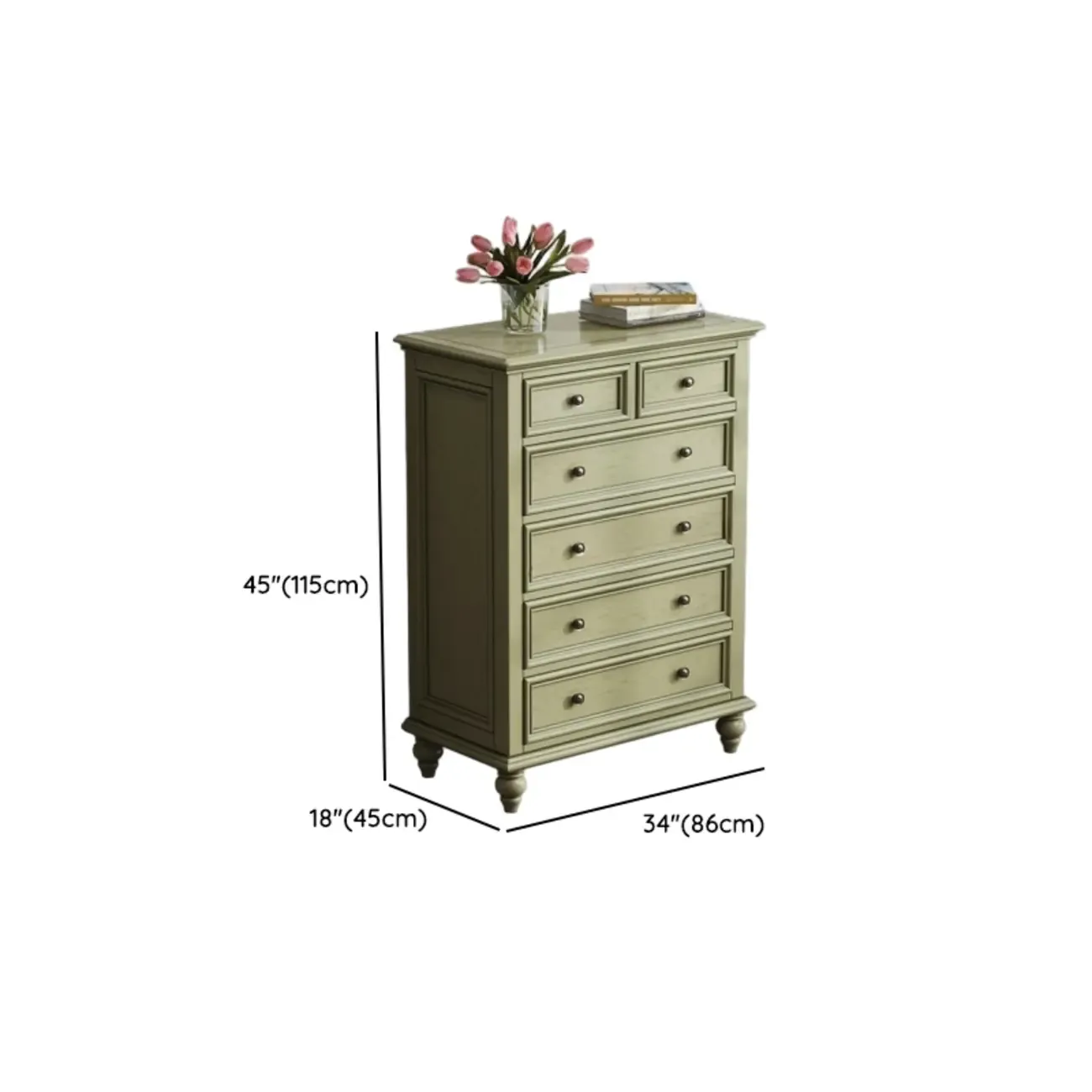 French Country Green Wooden Sideboard with Drawers