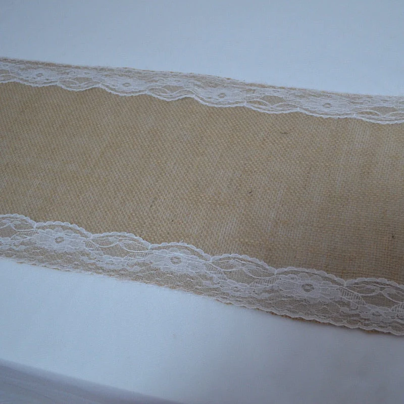 HULIANFU Jute Lace Burlap Table Runner Vintage Hessian Rustic Country Wedding Party Decor Christmas Dining Room Resturant Table Runners - Deanwangkt