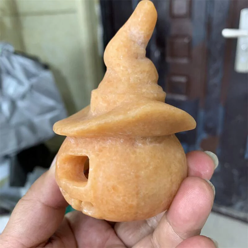 HULIANFU Sun Stone Halloween Pumpkin Skulls Collection Natural Stone Carved Wicca Figurine 1pcs - Deanwangkt