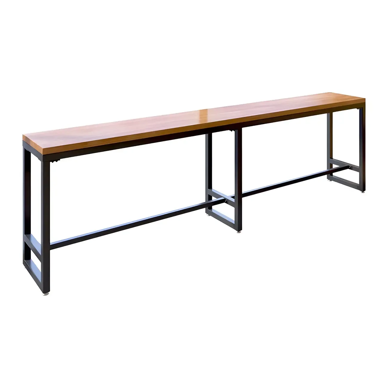 Modern Brown Wooden Iron Trestle Base Bar Table