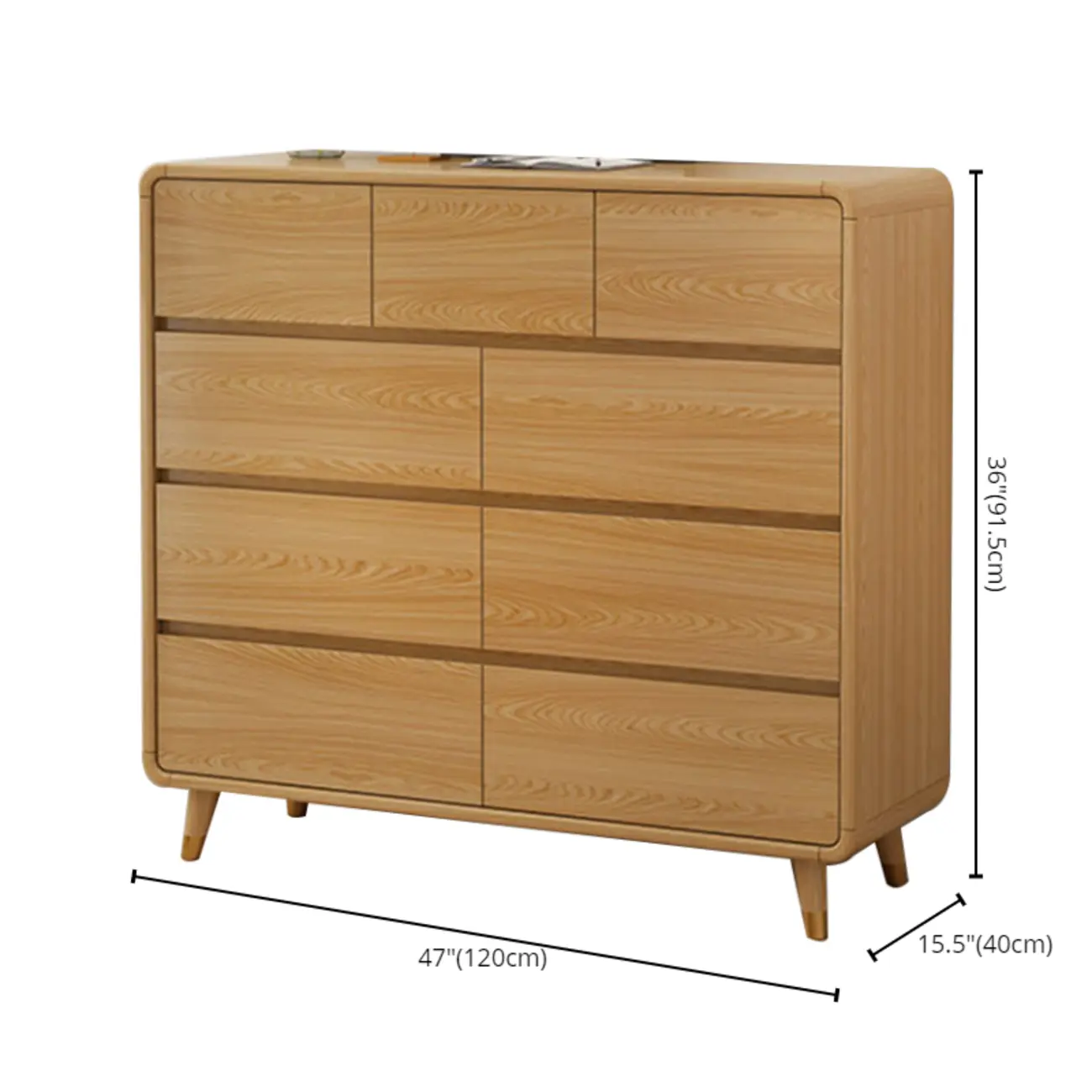 Elegant Large Brown White Wood Bedroom Chests with 9 Drawer