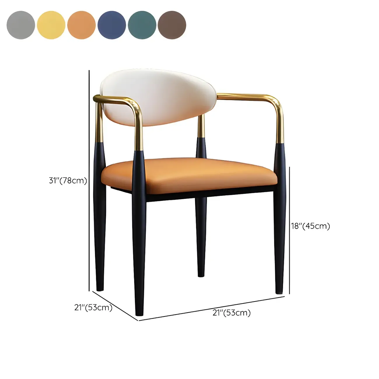 Curved Metal Legs Faux Leather Armrest Dining Chair