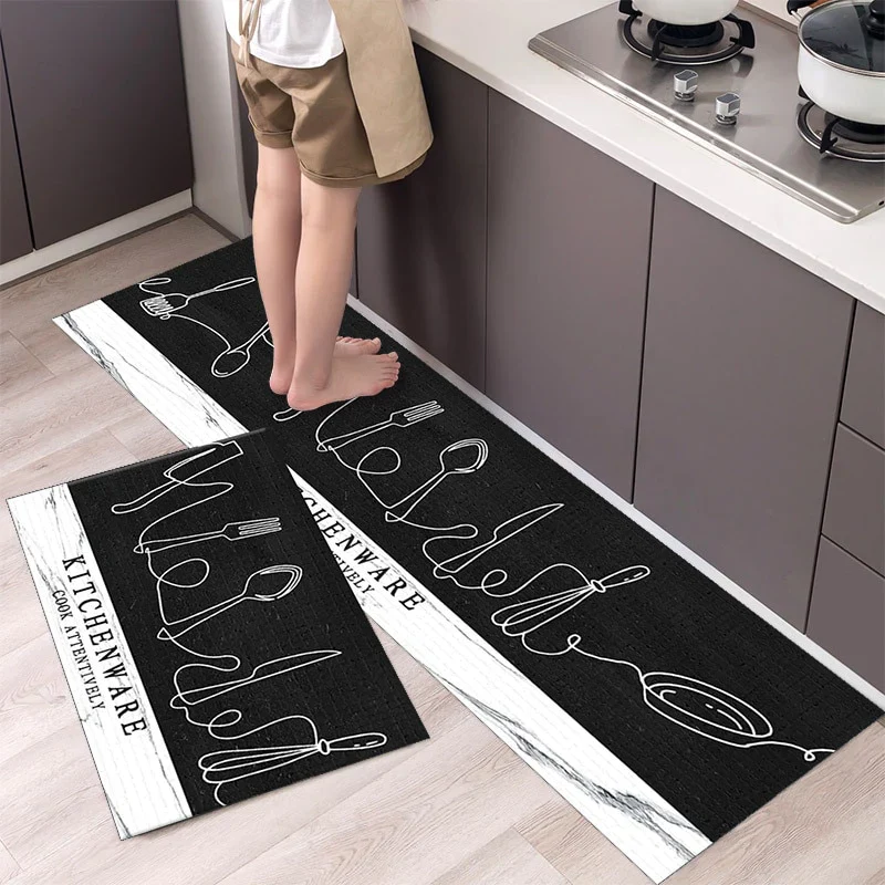 HULIANFU New Hot Sale Kitchen Floor Mat Tableware Pattern Entrance Doormat Bathroom Door Floormat Parlor Anti-slip Antifouling Long Rugs - Deanwangkt