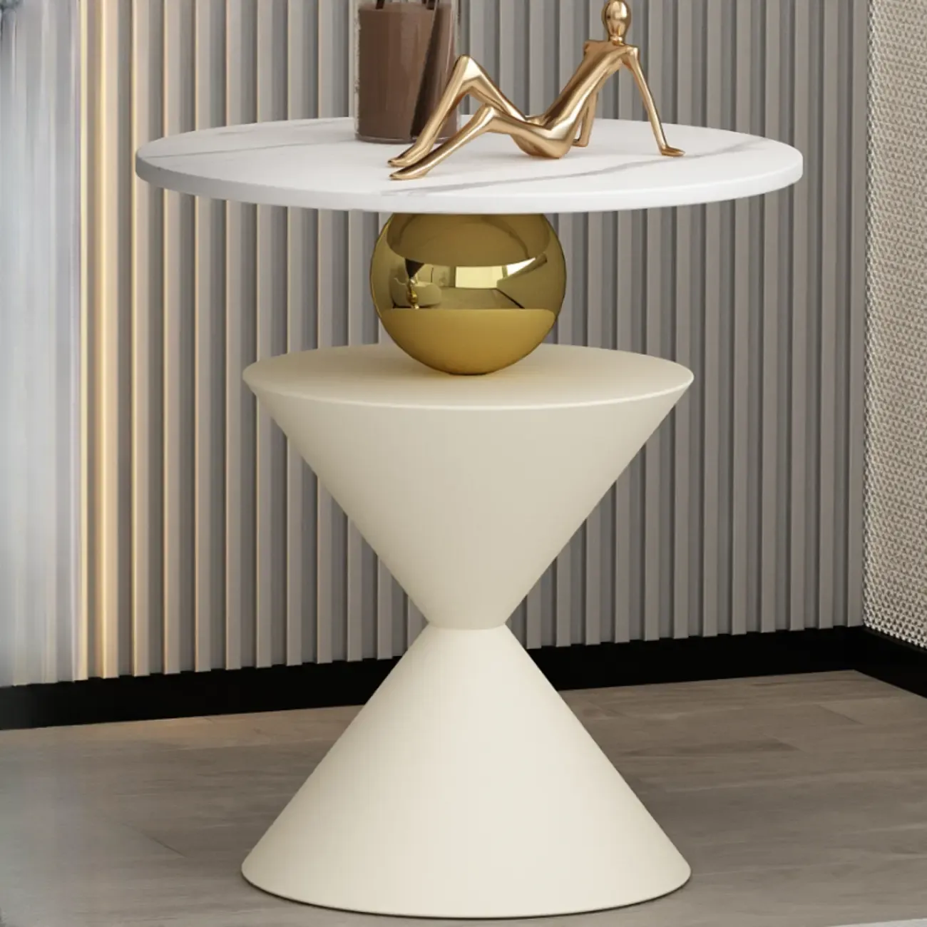 Glam White Stone Stump Base Round Side Table