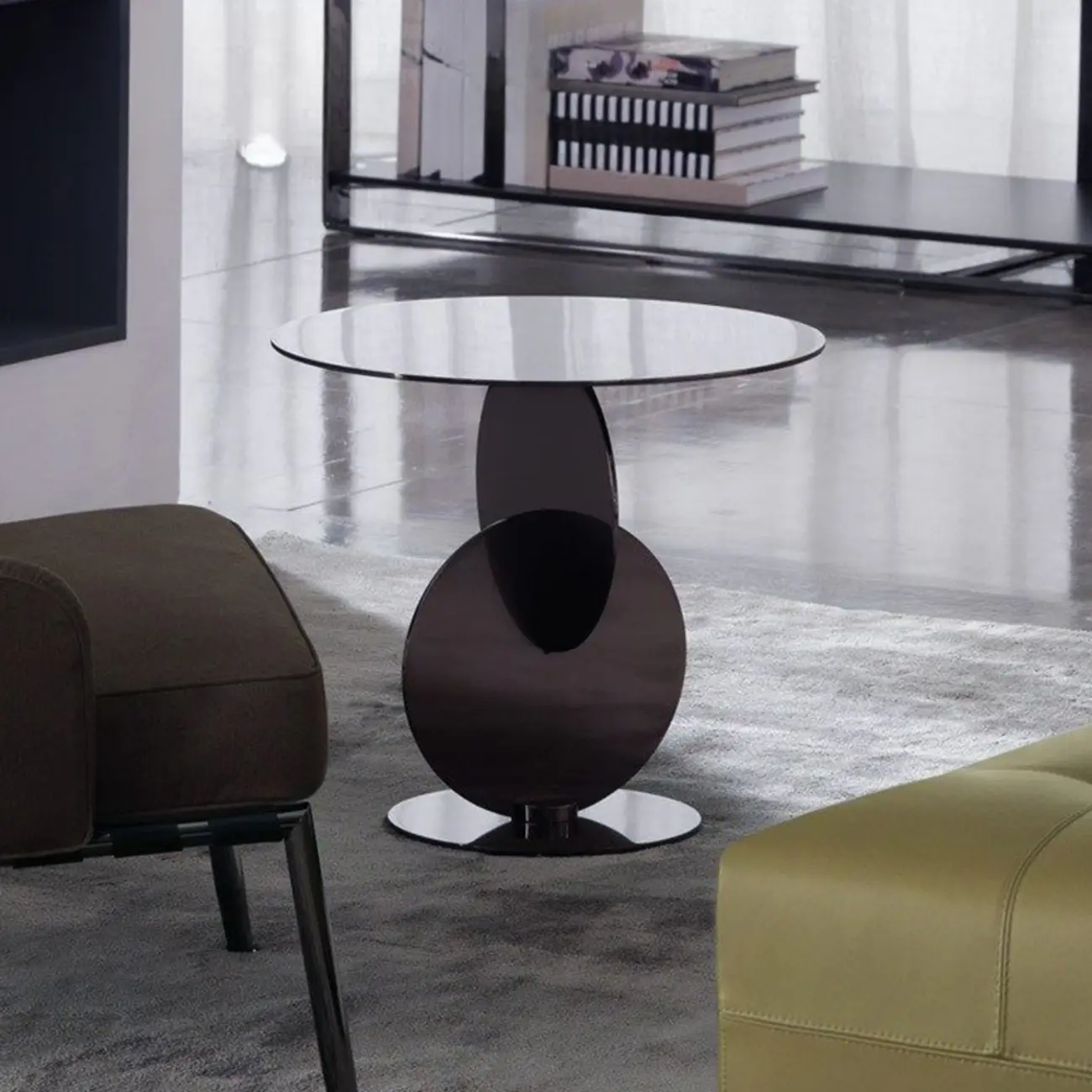 Scandinavian Glass Round Coffee Table Abstract Base