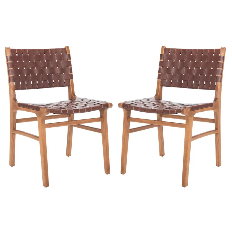 SAFAVIEH Hildred Woven Leather Dining Chair - Cognac / Natural - 20Wx22Dx33H