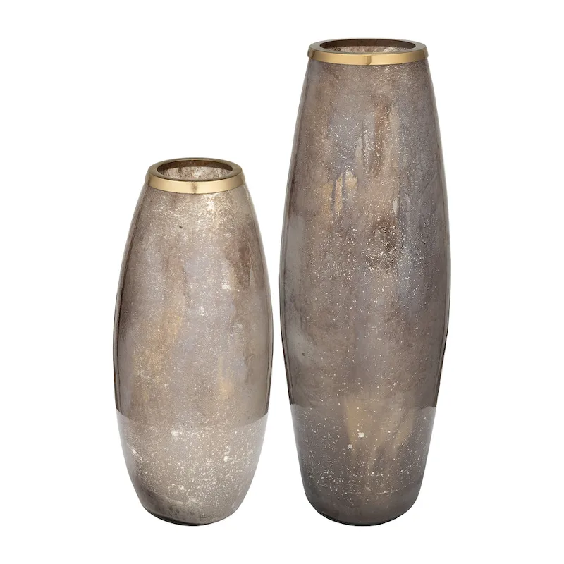 Sagebrook Home Glass Vase with Aluminum Rim and Sleek Glam Design